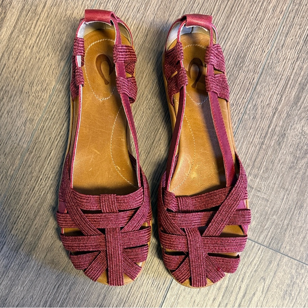 OluKai Women's Burgundy Woven Slingback Sandals
